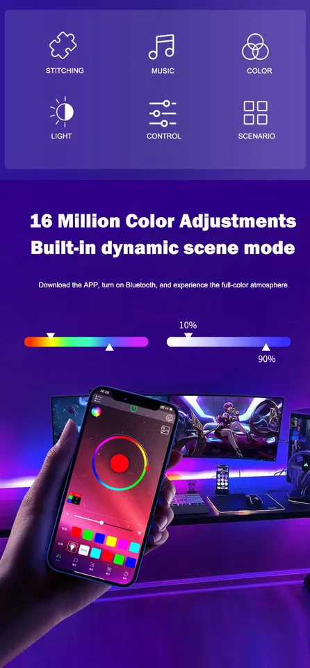 Επιτοίχιο LED RGB Φωτιστικό Λωρίδα Dimmable με Bluetooth App Εφαρμογή